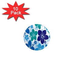 Hibiscus Flowers Green Blue White Hawaiian 1  Mini Magnet (10 Pack) 