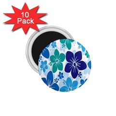 Hibiscus Flowers Green Blue White Hawaiian 1 75  Magnets (10 Pack) 