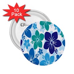 Hibiscus Flowers Green Blue White Hawaiian 2 25  Buttons (10 Pack) 