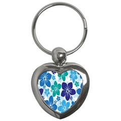 Hibiscus Flowers Green Blue White Hawaiian Key Chains (heart)  by Mariart