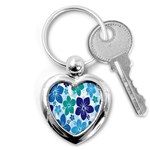 Hibiscus Flowers Green Blue White Hawaiian Key Chains (Heart)  Front