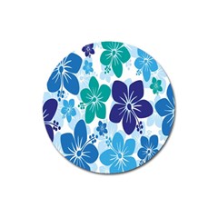 Hibiscus Flowers Green Blue White Hawaiian Magnet 3  (round) by Mariart