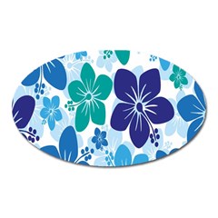 Hibiscus Flowers Green Blue White Hawaiian Oval Magnet