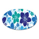 Hibiscus Flowers Green Blue White Hawaiian Oval Magnet Front