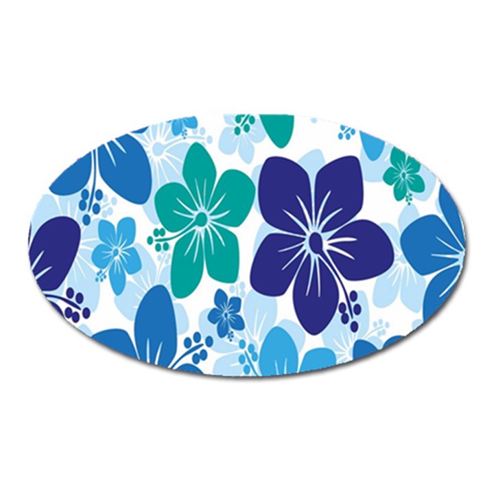 Hibiscus Flowers Green Blue White Hawaiian Oval Magnet