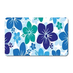 Hibiscus Flowers Green Blue White Hawaiian Magnet (rectangular)