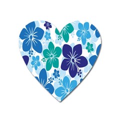 Hibiscus Flowers Green Blue White Hawaiian Heart Magnet