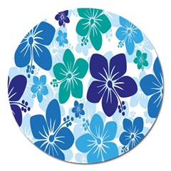 Hibiscus Flowers Green Blue White Hawaiian Magnet 5  (round) by Mariart