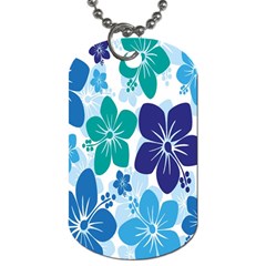 Hibiscus Flowers Green Blue White Hawaiian Dog Tag (one Side) by Mariart