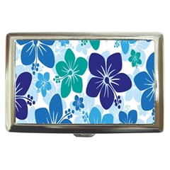 Hibiscus Flowers Green Blue White Hawaiian Cigarette Money Cases by Mariart