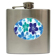 Hibiscus Flowers Green Blue White Hawaiian Hip Flask (6 Oz) by Mariart