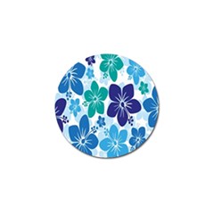 Hibiscus Flowers Green Blue White Hawaiian Golf Ball Marker