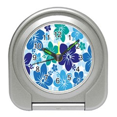 Hibiscus Flowers Green Blue White Hawaiian Travel Alarm Clocks by Mariart