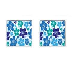 Hibiscus Flowers Green Blue White Hawaiian Cufflinks (square) by Mariart