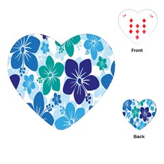 Hibiscus Flowers Green Blue White Hawaiian Playing Cards (heart) 