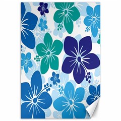 Hibiscus Flowers Green Blue White Hawaiian Canvas 12  X 18   by Mariart