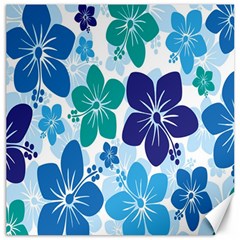 Hibiscus Flowers Green Blue White Hawaiian Canvas 16  X 16   by Mariart