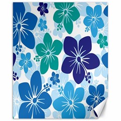 Hibiscus Flowers Green Blue White Hawaiian Canvas 16  X 20  