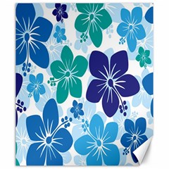 Hibiscus Flowers Green Blue White Hawaiian Canvas 20  X 24  