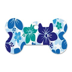 Hibiscus Flowers Green Blue White Hawaiian Dog Tag Bone (two Sides) by Mariart