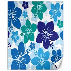 Hibiscus Flowers Green Blue White Hawaiian Canvas 11  X 14   by Mariart