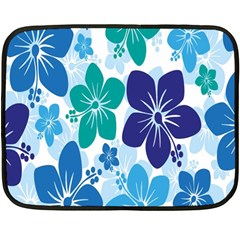 Hibiscus Flowers Green Blue White Hawaiian Double Sided Fleece Blanket (mini)  by Mariart