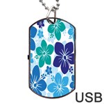 Hibiscus Flowers Green Blue White Hawaiian Dog Tag USB Flash (One Side) Front