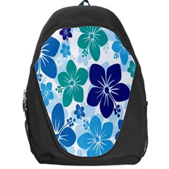 Hibiscus Flowers Green Blue White Hawaiian Backpack Bag by Mariart