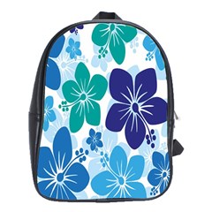 Hibiscus Flowers Green Blue White Hawaiian School Bags (xl) 