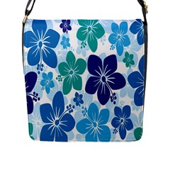 Hibiscus Flowers Green Blue White Hawaiian Flap Messenger Bag (l)  by Mariart