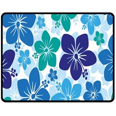 Hibiscus Flowers Green Blue White Hawaiian Double Sided Fleece Blanket (medium)  by Mariart