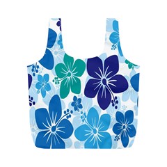 Hibiscus Flowers Green Blue White Hawaiian Full Print Recycle Bags (m)  by Mariart