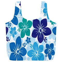 Hibiscus Flowers Green Blue White Hawaiian Full Print Recycle Bags (l)  by Mariart