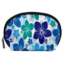 Hibiscus Flowers Green Blue White Hawaiian Accessory Pouches (large)  by Mariart