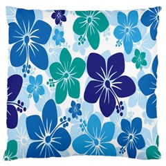 Hibiscus Flowers Green Blue White Hawaiian Large Flano Cushion Case (two Sides) by Mariart