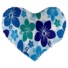 Hibiscus Flowers Green Blue White Hawaiian Large 19  Premium Flano Heart Shape Cushions by Mariart