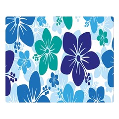 Hibiscus Flowers Green Blue White Hawaiian Double Sided Flano Blanket (large) 