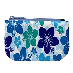 Hibiscus Flowers Green Blue White Hawaiian Large Coin Purse