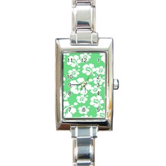 Hibiscus Flowers Green White Hawaiian Rectangle Italian Charm Watch