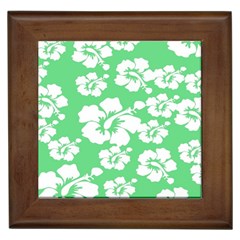 Hibiscus Flowers Green White Hawaiian Framed Tiles by Mariart