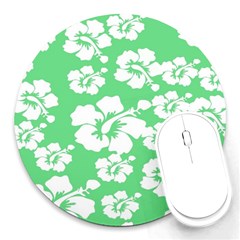 Hibiscus Flowers Green White Hawaiian Round Mousepads