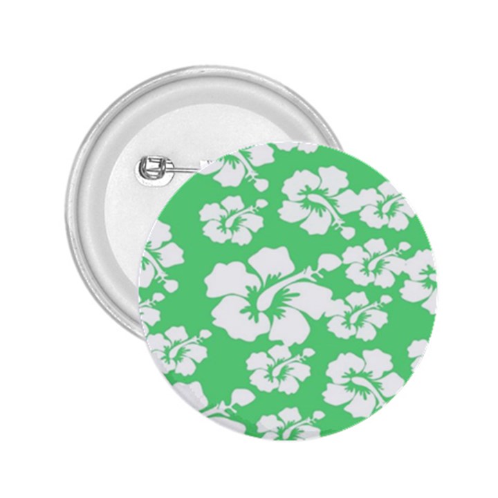 Hibiscus Flowers Green White Hawaiian 2.25  Buttons