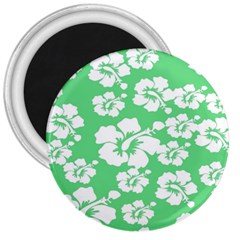 Hibiscus Flowers Green White Hawaiian 3  Magnets