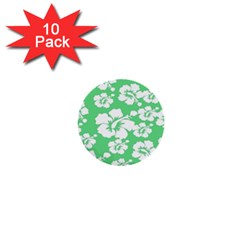 Hibiscus Flowers Green White Hawaiian 1  Mini Buttons (10 Pack) 