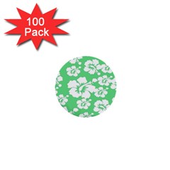 Hibiscus Flowers Green White Hawaiian 1  Mini Buttons (100 Pack) 