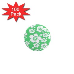 Hibiscus Flowers Green White Hawaiian 1  Mini Magnets (100 Pack)  by Mariart