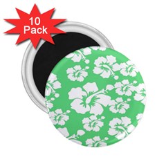 Hibiscus Flowers Green White Hawaiian 2 25  Magnets (10 Pack) 