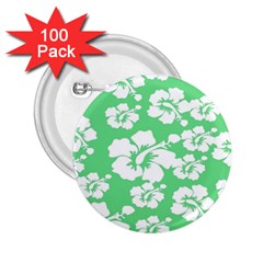 Hibiscus Flowers Green White Hawaiian 2 25  Buttons (100 Pack)  by Mariart