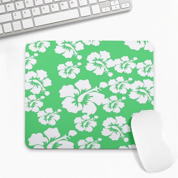 Hibiscus Flowers Green White Hawaiian Large Mousepads