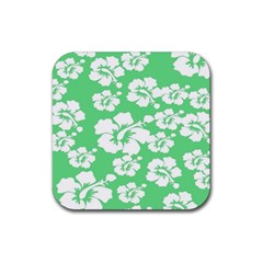 Hibiscus Flowers Green White Hawaiian Rubber Coaster (square)  by Mariart